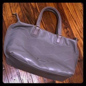 Grey Fossil Leather Bag with Diamond Pattern